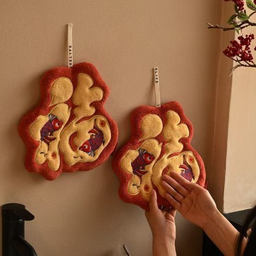 🔥臺灣出貨🔥【Mr.A Live】新年雙魚福字可掛式擦手巾春節廚房加厚強吸水手帕喜慶紅色擦手布