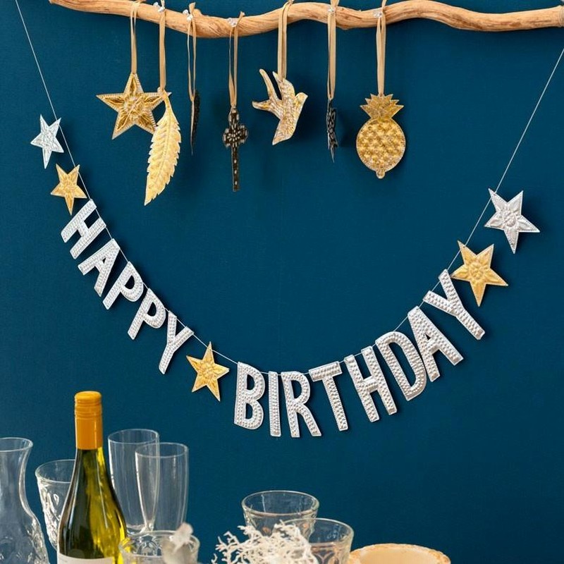 ガーランド 誕生日 バースデー文字 アルミ製 オブジェ ハッピー