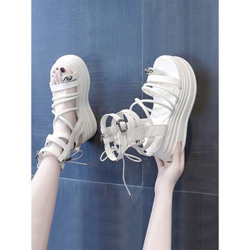 內增高跟羅馬涼鞋女士2024年夏季新款爆外穿厚底涼靴坡跟超火運動