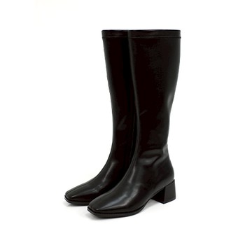 氣質百搭素面方頭長靴-黑