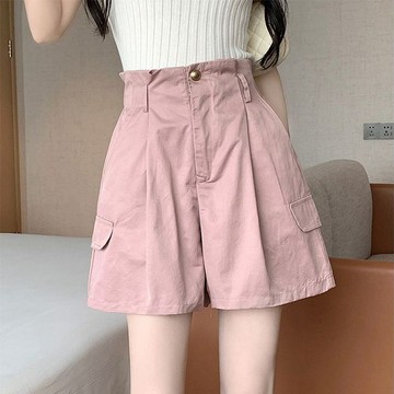 高腰工裝短褲女  夏季  新款  高腰工裝短褲  日係設計感寬鬆闊腿褲  學生休閒褲子 WH