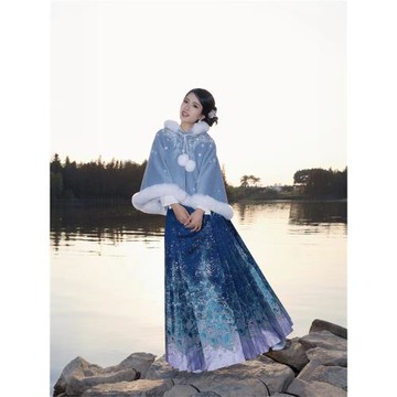 (免運)月渺境海浪馬面裙套裝女2026冬新款新中式國風明制漢服成人日常