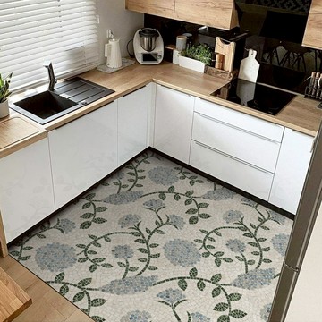 【好物良品】120x120cm_歐式系列可剪裁PVC仿皮革廚房地墊120X120 漫步花園