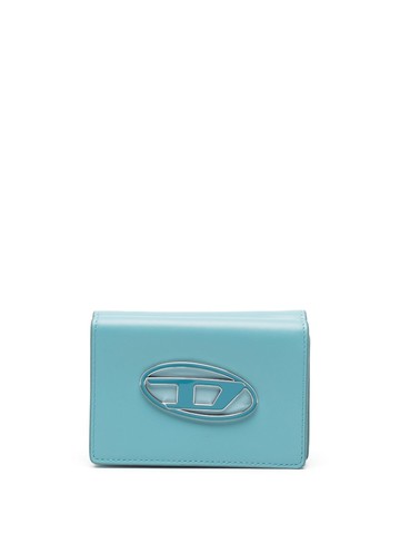Diesel - logo-plaque tri-fold leather wallet - women - Calf Leather - One Size - Blue