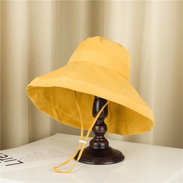 日系純色可折疊防曬遮陽帽子女夏天漁夫帽大沿盆帽出游布帽太陽帽1入