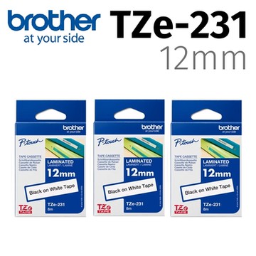 【3入組】brother 原廠護貝標籤帶 TZe-231 (白底黑字 12mm)