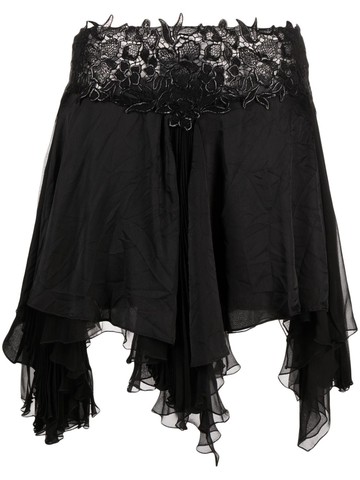 Versace - asymmetric lace-waistband skirt - women - Silk/Polyamide/Polyester - 40 - Black
