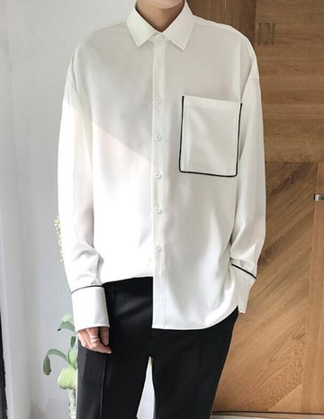 FINDSENSE MD 時尚 男 韓國 寬鬆 撞色 休閒百搭舒適 學生襯衣 長袖襯衫 特色襯衫