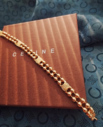 中古真品 帶盒CELINE 凱旋門金鏈 鏈條手鍊 手鏈包包掛件掛飾袋扣