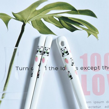 干飯熊貓卡通陶瓷筷子勺子家用餐具湯飯勺學生上班便攜套裝可愛 h802