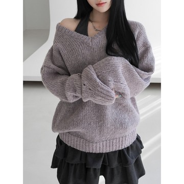 Codibook｜韓國 binary01 慵懶寬鬆V領分層針織毛衣［預購］針織衫 毛衣 女裝