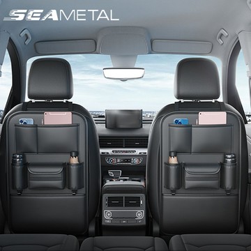 SEAMETAL Pu皮革汽車座椅靠背收納袋大容量儲物袋帶紙巾盒汽車後座保護器防踢配件
