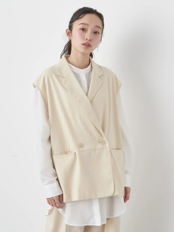 細直紋翻領馬甲背心外套(1M41L0X0140) - earth music&ecology