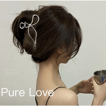 Pure Love樂芙 /正韓 【H0471】韓系幾何金屬蝴蝶結抓夾 鯊魚夾 髮夾/ 金 銀
