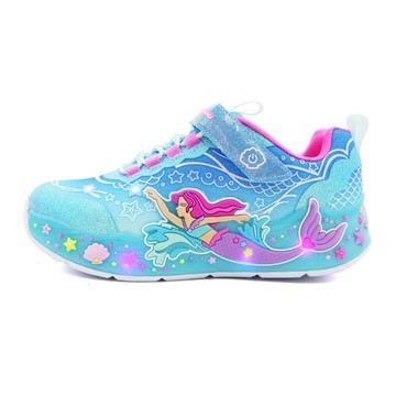 SKECHERS S LIGHTS 燈鞋 魔鬼氈 運動鞋 中童鞋 美人魚 水藍 S1015 (303061LBLMT)