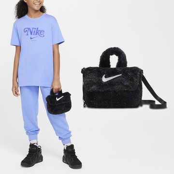 Nike 肩背包 Faux Fur 黑 兒童款 童包 絨毛 斜背包 手提包 小朋友 隨行包 小包 FZ1329-010