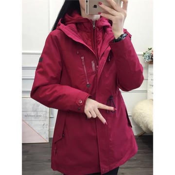 冬季戶外沖鋒衣女三合一可拆卸登山服加絨加厚外套中長款收腰棉衣