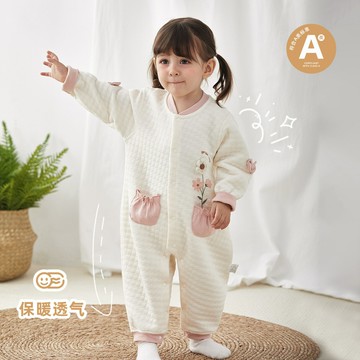 嬰兒連體衣服秋冬棉三層保暖無骨工藝女寶寶夾棉爬服哈衣春秋長袖鑫弘-萌寶童裝可開發票