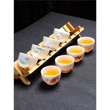 問謙堂 八景功夫小茶杯品茗杯茶具喝茶茶碗套裝6只陶瓷羊脂玉白瓷