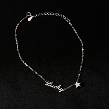 925純銀Lucky腳鏈女新款潮星星腳飾字母腳踝鏈ins冷淡風飾品