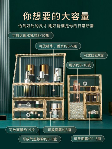 化妝品收納盒高端高級輕奢玻璃家用桌面防塵口紅護膚梳妝臺置物架