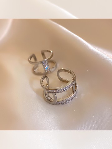 塔蘭銀色工字戒指女小眾設計情侶開口戒韓國氣質網紅閃鉆食指指環