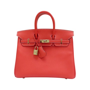 【二手名牌BRAND OFF】HERMES 愛馬仕 蜜桃粉 Epsom皮革 Birkin 25 柏金包 手提包 □P刻
