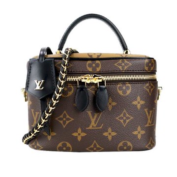Louis Vuitton Vanity PM Monogram Reverse 帆布鎖掛化妝包 (卡其)