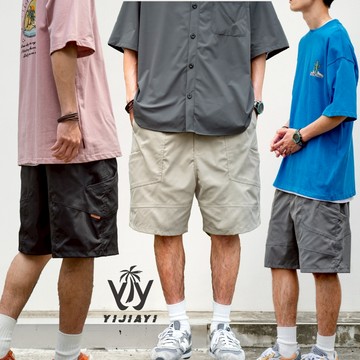【YIJIAYI】立體多剪裁三防寬鬆短褲 寬鬆工裝短褲 口袋短褲 工作褲 工裝褲 (SB0726)