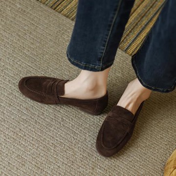 皮厚先生 棕色磨砂樂福鞋深口單鞋春秋新款低跟鞋女鞋