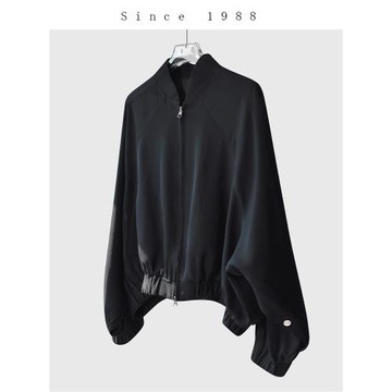 寬松藏肉踩準時髦100%醋酸短款夾克外套女春秋蝙蝠袖高級感棒球服