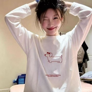 現款免運 純棉T 純棉長袖T 長袖T恤 純棉打底衫 純棉白色長袖t恤女新款爆款夏季寬鬆半袖設計感小衆美式上衣T