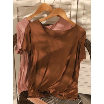 夏季薄款港風涼感短袖T恤女上衣寬松莫代爾休閑家居簡約外穿圓領