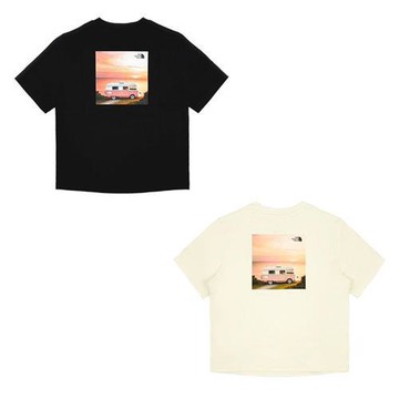 The North Face 北面 短袖上衣 女裝 純棉 露營車印花 黑/米白 NF0A8DCHJK3/NF0A8DCHQLI