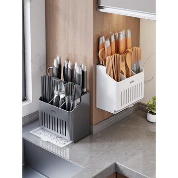 刀架筷子筒籠盒一體不銹鋼廚房置物架勺子筷籠刀具收納免打孔壁掛