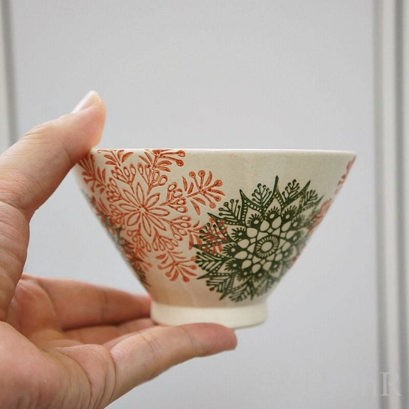 新品 波佐見焼 勲山窯 茶碗 フワリ 花 RD/YE 新品 波佐見焼 勲山窯