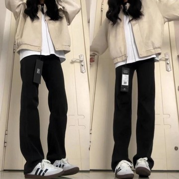 【WYZ】黑色彈力直筒牛仔褲女夏季新款高腰修身窄版顯瘦百搭韓系煙管褲子