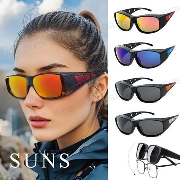 【SUNS】近視用外掛式墨鏡 包覆式偏光太陽眼鏡 運動型套鏡 抗UV/透氣/防眩光
