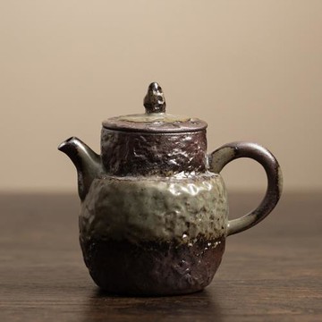 老巖泥清水壺中式復古扁平壺家用粗陶功夫茶具單個泡茶壺節日禮品