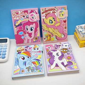 兒童玩具 兒童禮物卡通可愛小馬寶莉硬麪32賬本卡通筆記本磁扣可愛A5彩頁學生橫線本