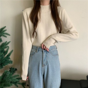 針織衫 加絨加厚內搭打底毛衣 女春秋修身長袖 半高領一體絨保暖上衣【不二雜貨】