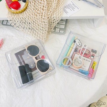 網紅透明筆袋女ins潮日系簡約大容量文具袋繞線資料票據收納包