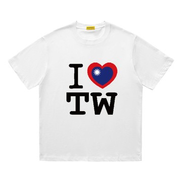 I LOVE TW 我愛台灣 國旗版 中華隊 國慶 應援 紀念T 厚磅寬鬆短T 韓版落肩T恤 衣服 短袖上衣 歐美 潮T