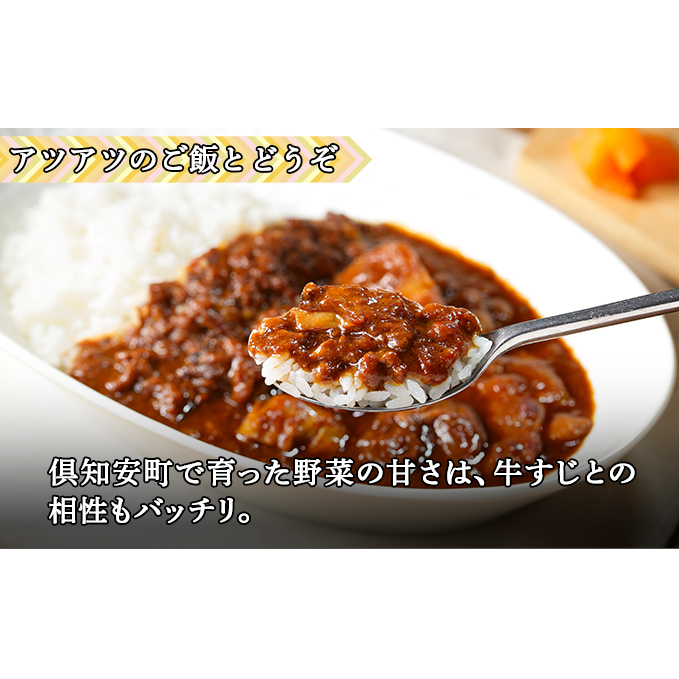 先行受付倶知安 牛すじカレー 北海道 計3個 中辛 レトルト食品 加工品 牛すじ 牛肉 野菜 じゃがいも お取り寄せ グルメ スパイシー スパイス おかず