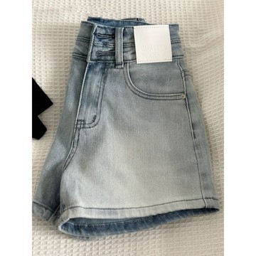 高腰牛仔短褲女  月光藍  夏薄款高腰寬鬆  辣妹顯瘦a字大碼闊腿褲女 CVLZ