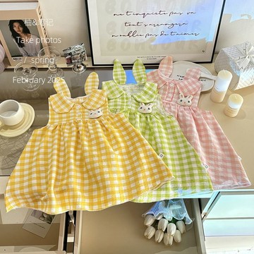 Mimo⭐女童連衣裙夏季格子公主背心裙夏裝甜美可愛女寶裙子