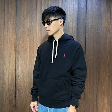 美國百分百【全新真品】Ralph Lauren 連帽上衣 素面 RL 帽T 長袖 小馬 logo 黑色 CC32