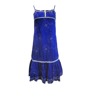 Lizzy寶石藍花朵高腰裙洋裝