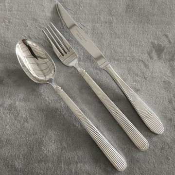豎紋18/10不銹鋼西餐具家用餐刀餐叉餐勺牛排刀叉勺3件套