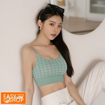 【EASY SHOP】Banana Pie-BRA TOP-經典格紋針織背心-水空石青